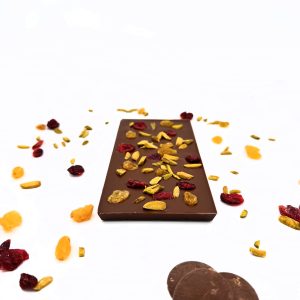 Tablette Lait « La Randonneuse » (pistache, raisin blond, cramberrie)